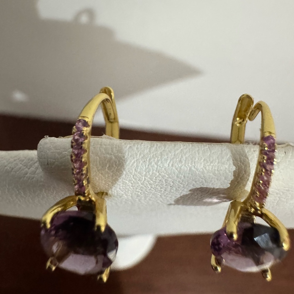 Pink tourmaline garnet gemstone drop style earrings gold filled